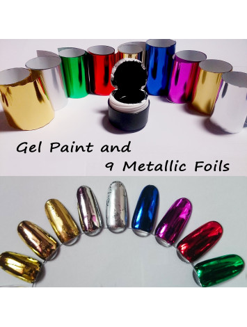  9 foils  and Black Gel Paint Set for Color Casting 