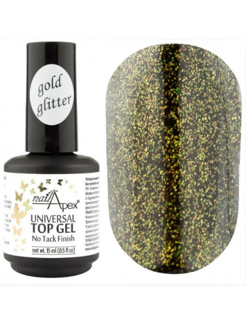 NailApex Top Gold Glitter Coat ,  15 ml 