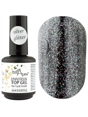 NailApex Top Silver Glitter Coat ,  15 ml 