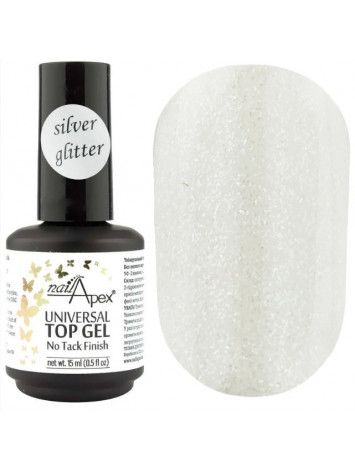 NailApex Top Silver Glitter Coat ,  15 ml 
